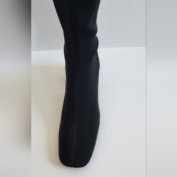 ZARA BOOT BLACK FABRIC OVER THE KNEE BOOTS BLOCK HEEL PATENT 38 - Picture 6 of 13